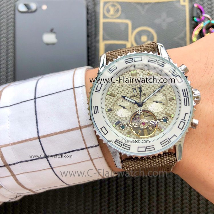 Fake Breitling Navitimer Tourbillon Watch Green Leather Band